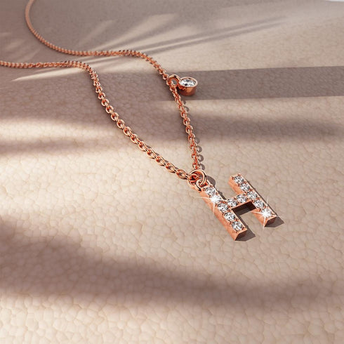 Solid 925 Sterling Silver Initial Crystal Personalised Alphabet Letter Necklace Rose Gold Filled